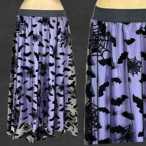 Whimsigoth velvet bat spiderweb spider skirt long maxi sheer‎ purple gothic punk